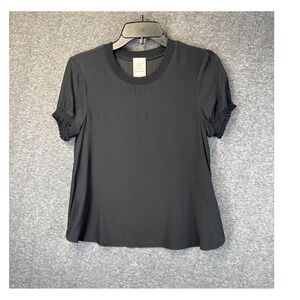 Cinq a Sept Tous Les Jours Blk 100% Silk Ribbed Trim Ruffle Cuff Blouse Size XS